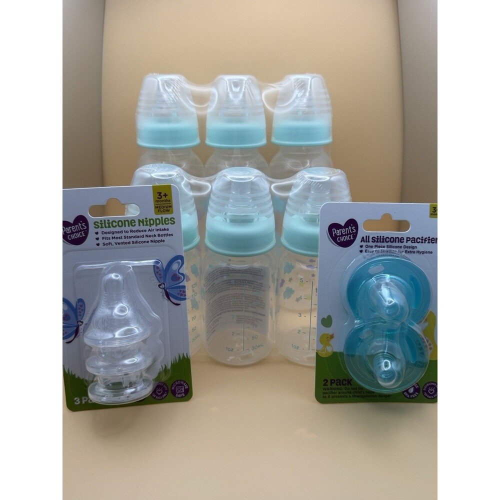 Parent's Choice Baby Bottle Lot Pacifiers & Nipples Set Blue Clouds BPA Free
